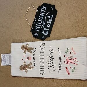 Shabby Chic Festive Abuelita's Kitchen Towel Gingerbread Candy Cane NWOT